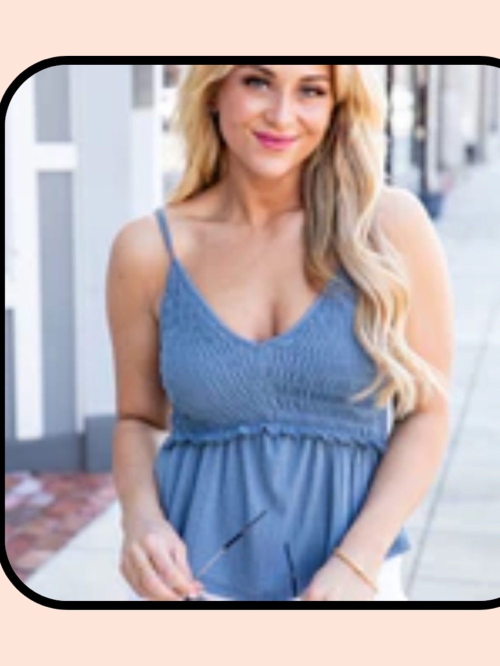 Pink Lily Slate Blue Dusty Blue Smocked Peplum Cami Flutter